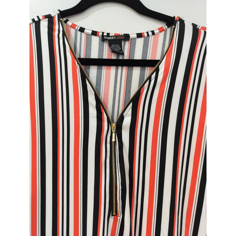 Robert Louis Women’s Small Striped Blouse Zip V-Neck 3/4 Sleeve Top - Picture 2 of 8